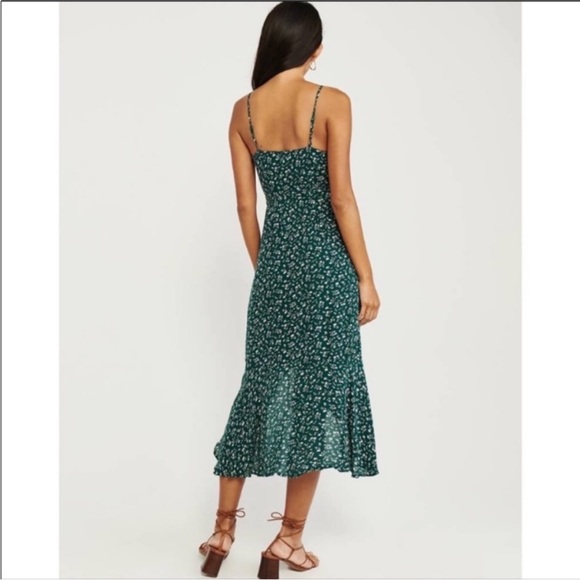 Abercrombie Green Floral Wrap Midi Dress Size Medium - Picture 3 of 12